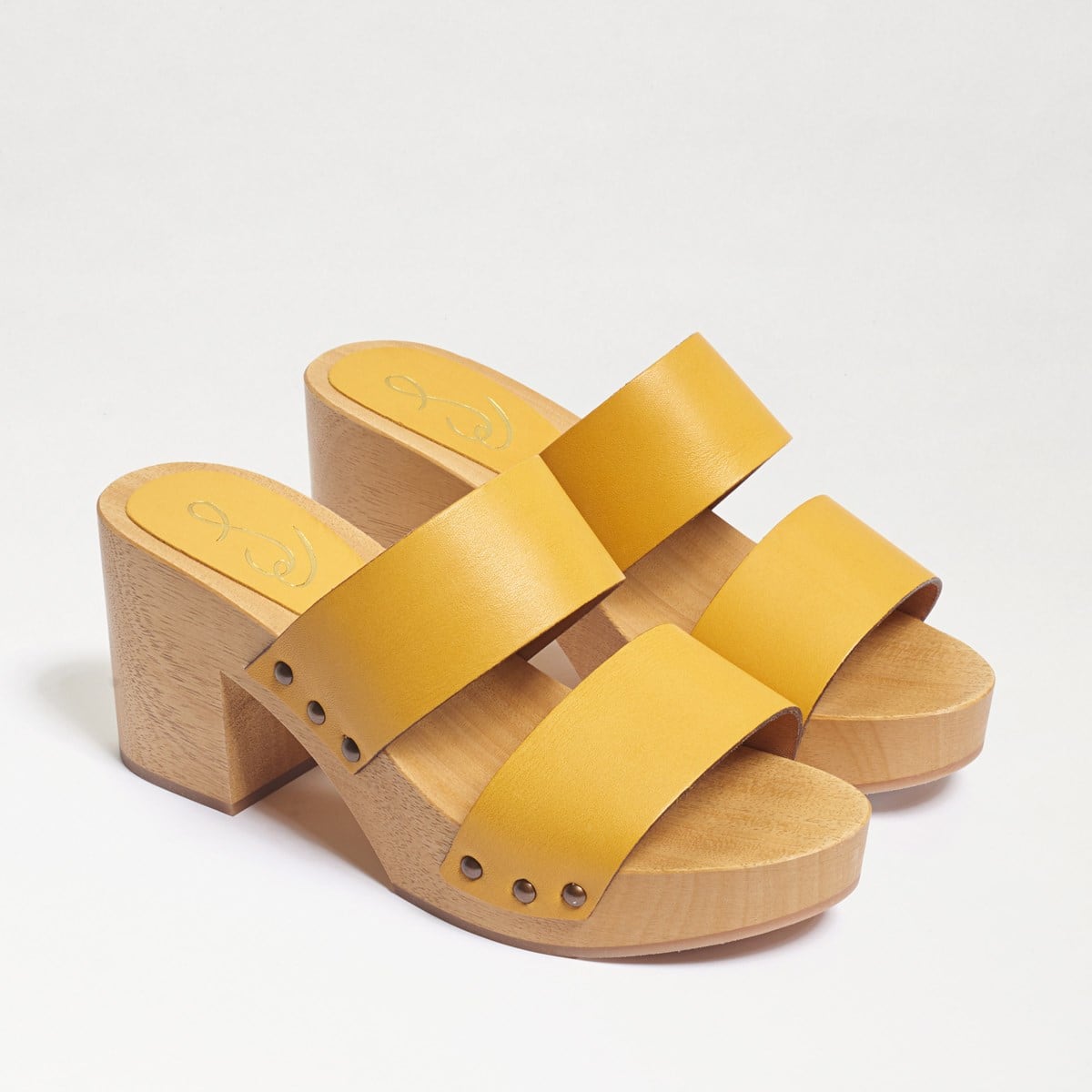 Sam Edelman Brandy Mule Heeled Sandal Yellow Leather 3FyrYdTO