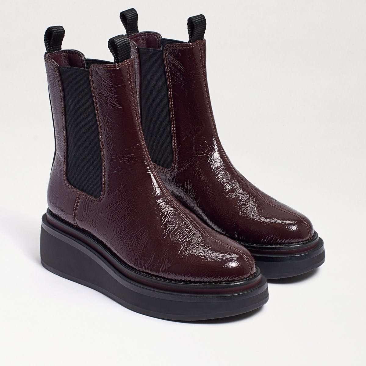 Sam Edelman Kolton Chelsea Boot Royal Burgundy Crinkle Patent 42