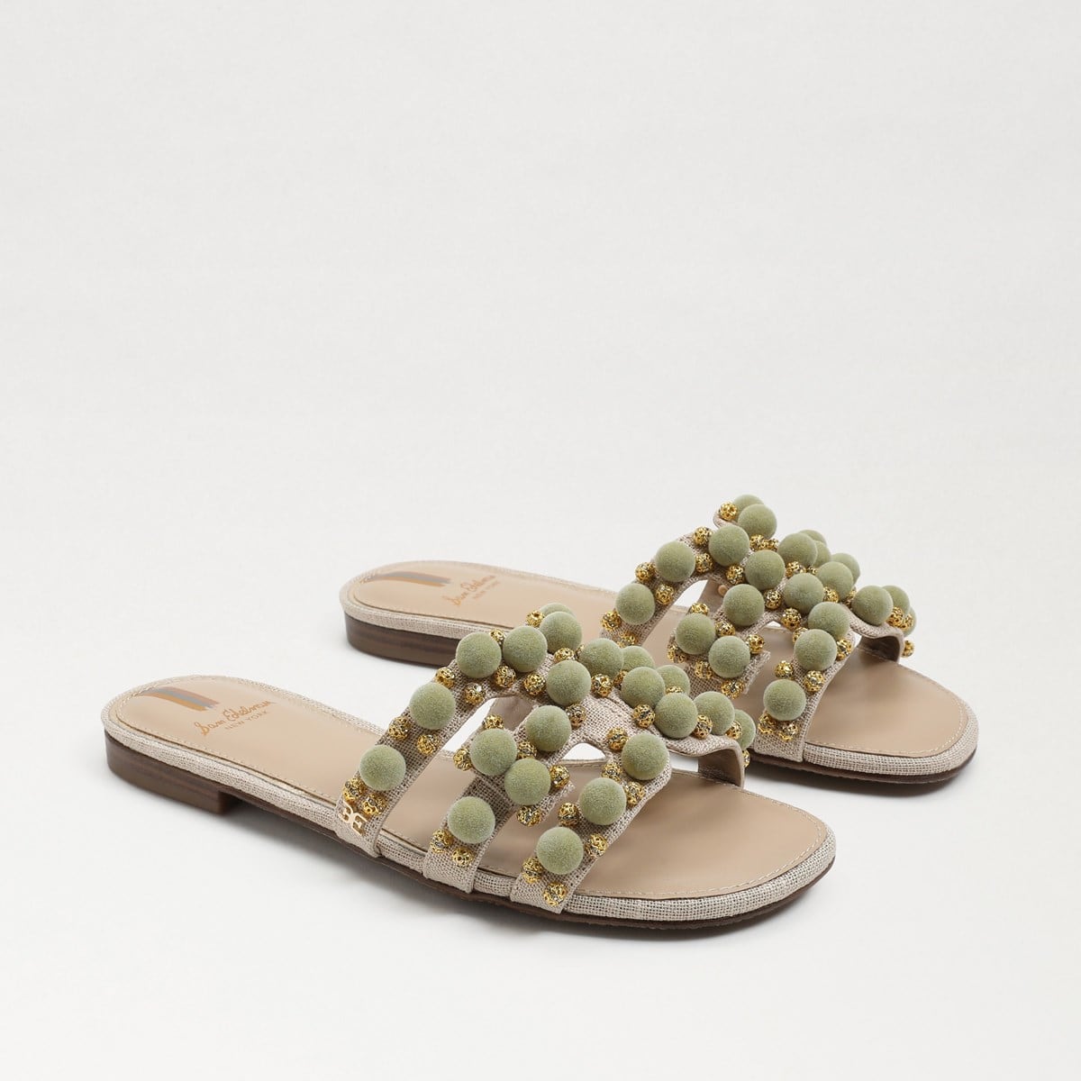 Sam Edelman Bay Embellished Slide Sandal Natural/Pistachio Linen