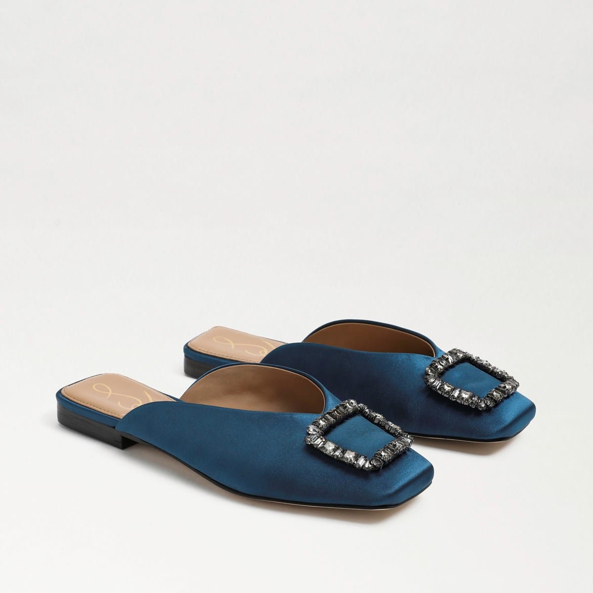 Sam Edelman Lavina Buckle Mule Peacock Blue Satin 8l4yhjm0
