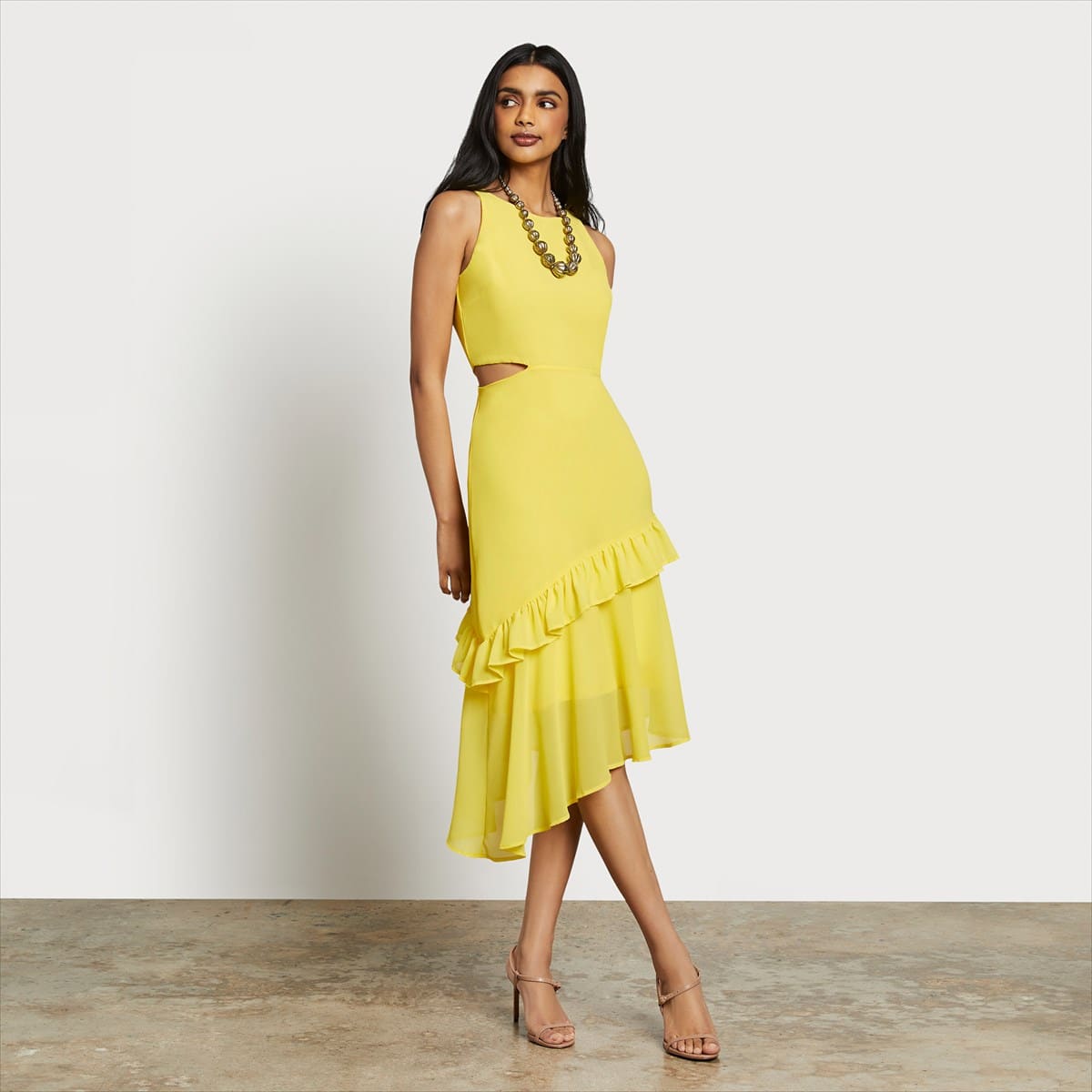Sam Edelman Cut Out Asymmetrical Midi Dress Pastel Yellow CYGUI0