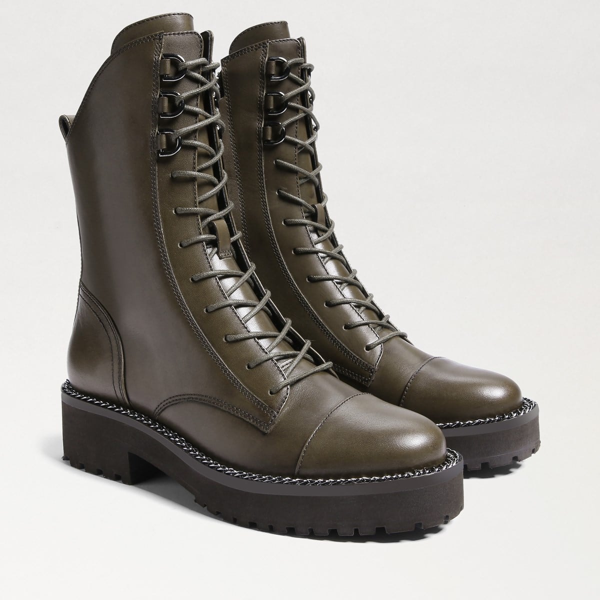 Sam Edelman Lenley Combat Boot Alpine Green Leather OMeNKFYW